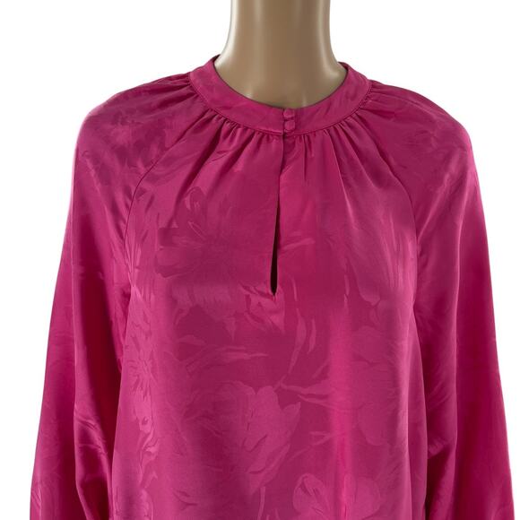 Tanya Taylor Hot Pink Amy Silk Floral Keyhole Blouse - Picture 3 of 11